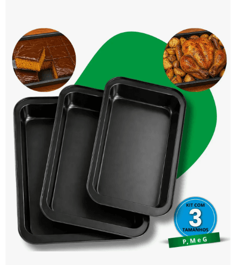 Kit Com 3 Formas Assadeiras Antiaderente